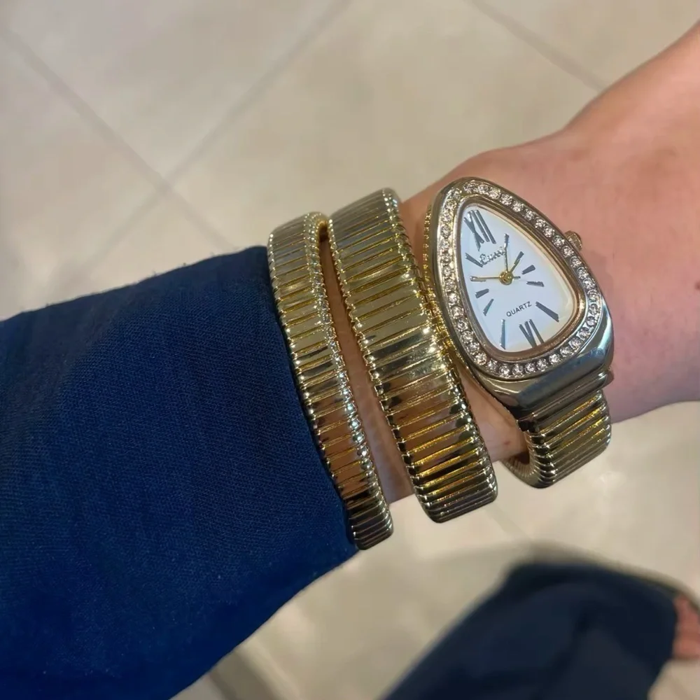 Serpenti Luxury Gold Wrap Watch with Crystal-Embellished Teardrop Dial